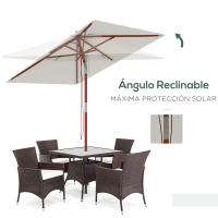 Outsunny Sombrilla de Jardín 200x150x235 cm Parasol de Terraza Rectangular Inclinable con Anti-UV Impermeable y Poste de Madera para Playa Patio - details 3