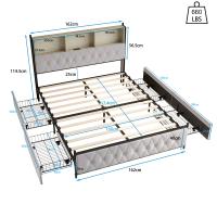 Cama tapizada de terciopelo beige 140x200 160x200 180x200 cm con cabecero de almacenamiento LED, puertos USB y Type-C, 4 cajones de gran capacidad, estructura metálica reforzada, sin colchón - details 3