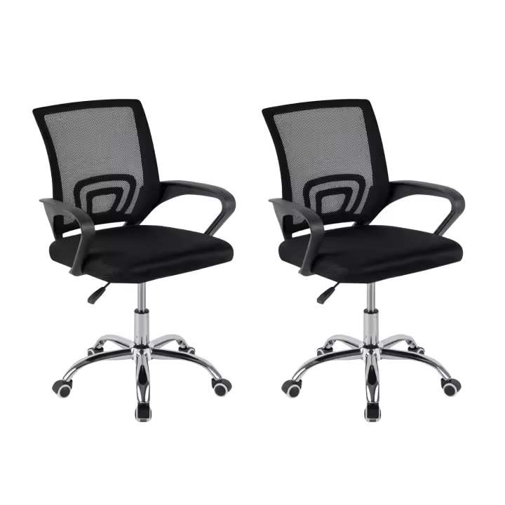 DASCK Pack 2 Sillas Oficina Ergonómica Negra - Malla Transpirable Base Giratoria Cromada 360° - 1