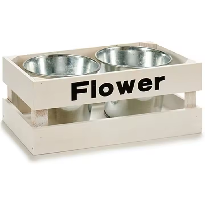 MGE World - Juego de 2 Cubos de Metal con Soporte de Madera para Macetero de Flores y Hierbas Aromáticas - 1