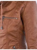 Chaqueta De Cuero Sintético Para Mujer Estilo Motociclista Con Capucha Negro Otoño-invierno Cierre De Cremallera Largo Regular - details 21