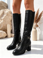 Botas largas elegantes para mujer con tacón grueso y bajo con cremallera lateral y hebilla metálica ideales para trabajar salir y vacaciones - details 8
