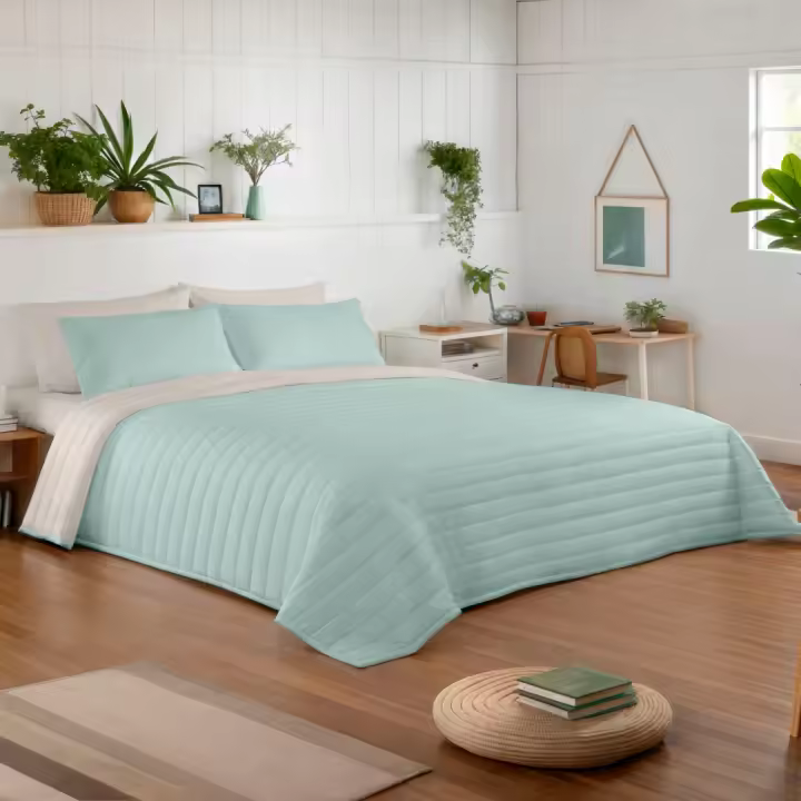 NATURALS - Colcha Bouti Reversible Bicolor - Microfibra Extrasuave - Relleno 100 Gramos (Cama 90/105 - 135/150 - 180) - Cubrecama Acolchado a Líneas - Ideal Primavera y Verano - Fabricado en España - 1