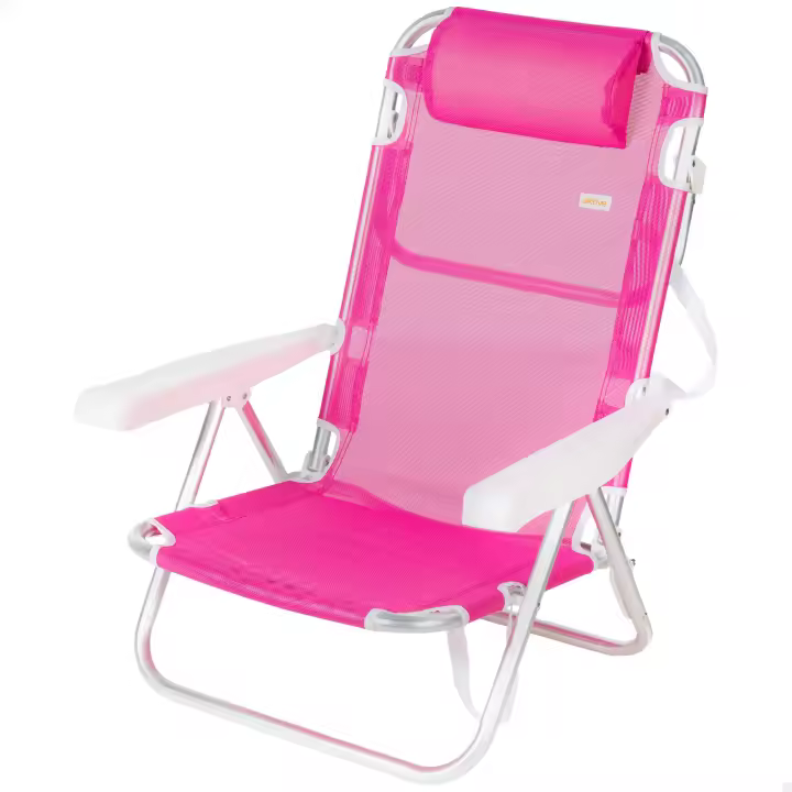 Aktive - Silla de playa plegable, multiposición, aluminio y textileno, asiento bajo, incluye cojín acolchado, asa de transporte, silla reclinable de playa, respaldo reclinable - 1