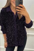 Camisa De Mujer Con Lentejuelas Casual Glitter Manga Larga Suéter Sexy Retro Para Fiesta Streetwear Negra Talla Grande - details 2
