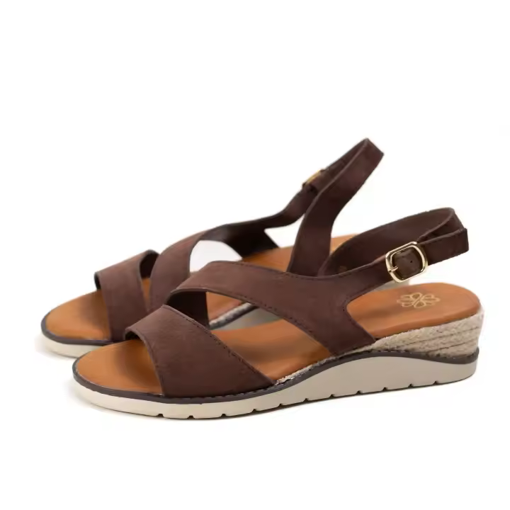 Sandalias de piel 100% auténcica con mini cuña y tiras cruzadas, suela antideslizante y hebilla ajustable Diseño cómodo y elegante con plantilla acolchada Wunder Spring - 1