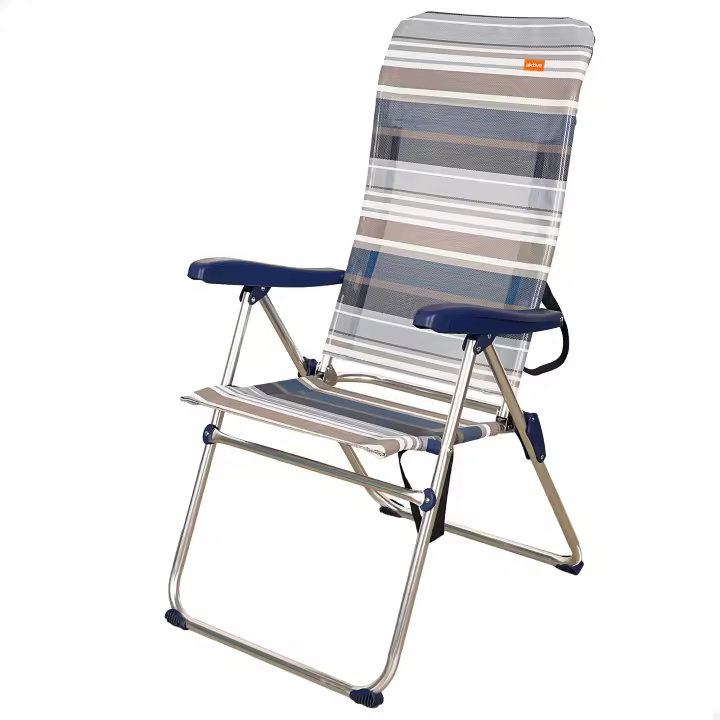 Silla playa plegable alta 5 posiciones a rayas azules y grises Aktive - 1