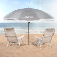Aktive - Sombrilla de playa, gris plateado, D220 cm, mástil acero 28/32 mm, tejido nylon, protección UV50, 10 varillas, incluye funda de transporte, sombrillas de playa plegables - details 1