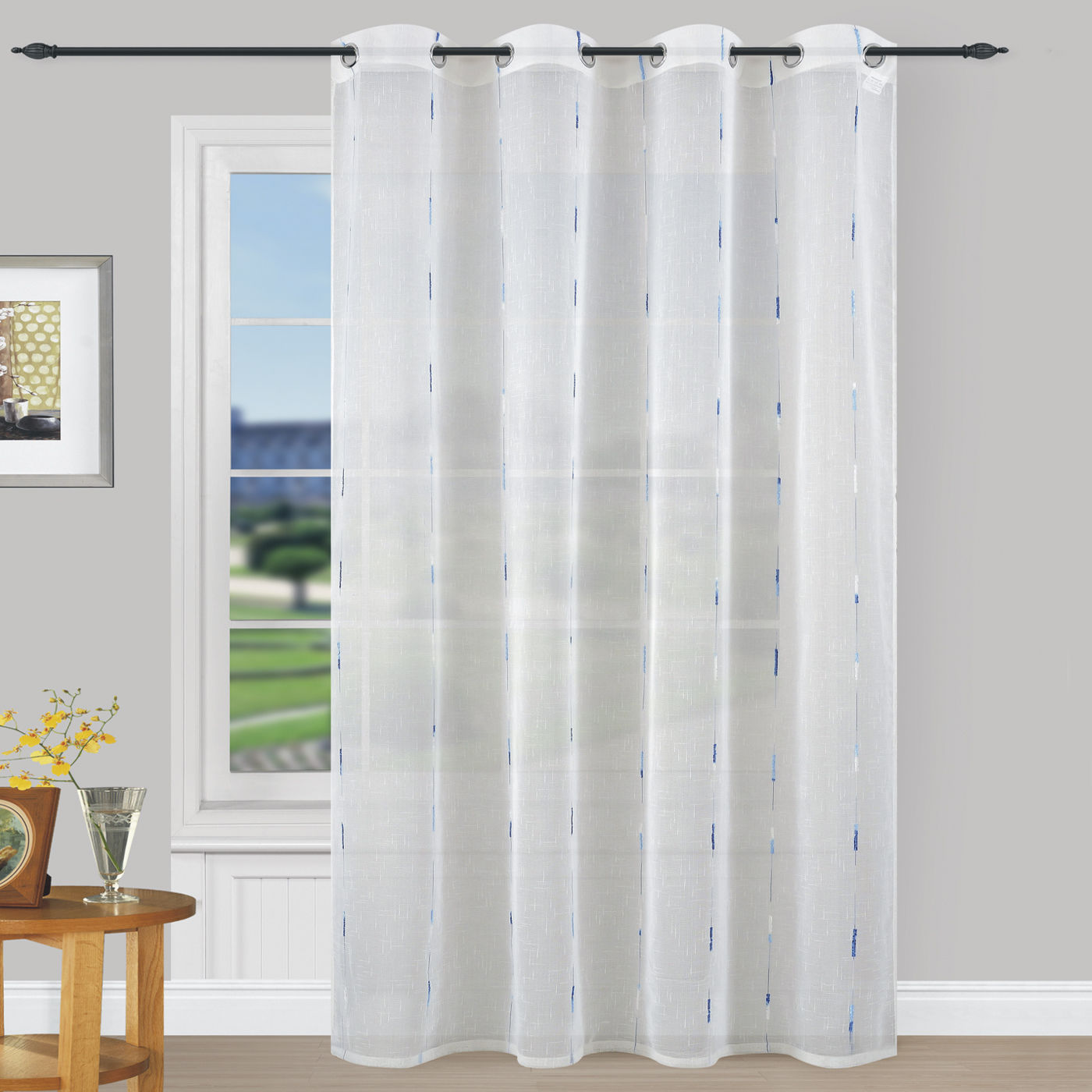 YUNIK HOME- Cortinas Poliéster Translucidas Bordadas de un Visillo Modernas 150x260cm de Efecto Lino para Sala Cuarto Dormitorio Comedor Cocina Salón, Cocina Pack de 2 Piezas con Ojales Plateados.