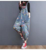 Traje De Mujer Estilo Callejero Floral Impresión Denim Con Tirantes Dungarees Rompers Cargo Pantalones Anchos De Pierna Pantalones De Sobrero - details 5