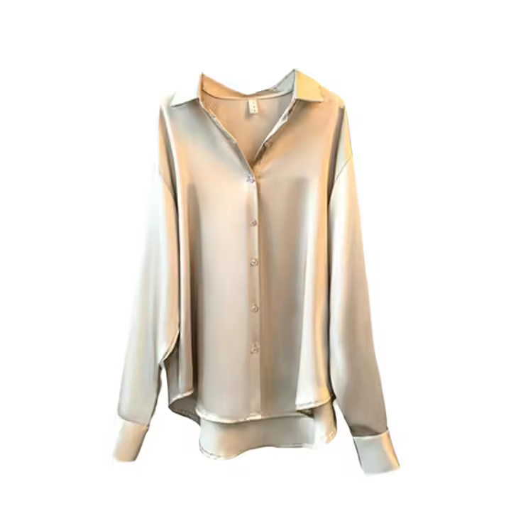 Camisa De Satén Para Mujer Primavera Verano Protección Solar Casual Suelta Versátil Con Cuello Redondo Manga Larga Suave Y Delgada - 1