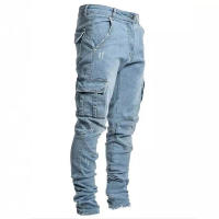 Jeans Elásticos Para Hombre En Denim Con Varios Bolsillos Estilo Casual Slim Fit mid Waist Pantalones De Ropa Diaria Cargo - details 2