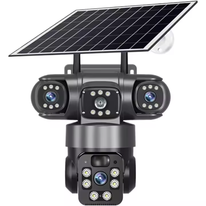 FGNS Cámara Solar de 12 MP, 3 Lentes, 3 Pantallas, Cámara Solar 4G SIM para exteriores, cámara web PIR, IP66, detección humana, vídeo de seguridad CCTV, batería, cámara IP PTZ - 1
