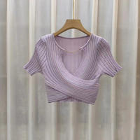 Top Ribbed Para Mujer Con Cadena Crisscross Y Cuello V Corto De Encaje Knitted Ajustado Estilo Y2K Para Primavera Verano - details 4
