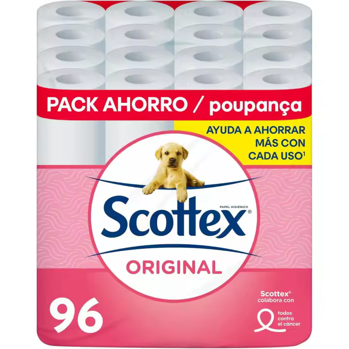 Scottex Papel Higiénico Original 96 Rollos (6 x 16) – Pack Familiar Suave y Resistente - 1