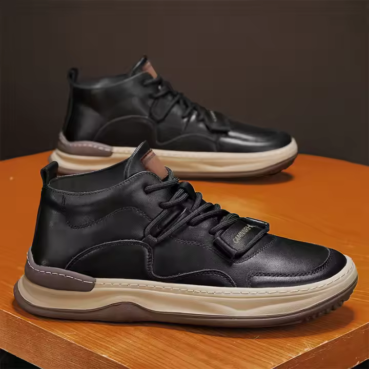 Botas De Cuero Para Hombre Casual Transpirables Antideslizantes Alta Top Non-slip Zapatos De Caminar Comodidad Interior Talla Verdadera - 1