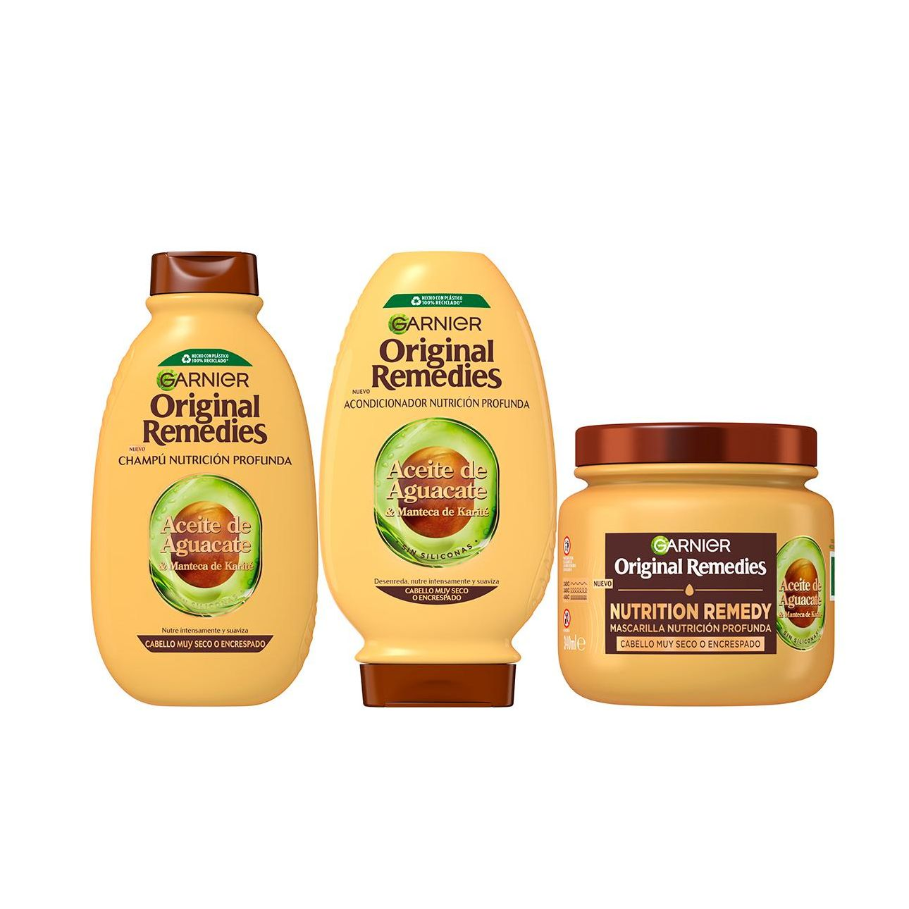 Garnier | Original Remedies Rutina de Aceite de Aguacate y Manteca de Karité Champú, Aceite en crema, mascarilla y Acondicionador de Nutrición Profunda para pelo muy seco o encrespado
