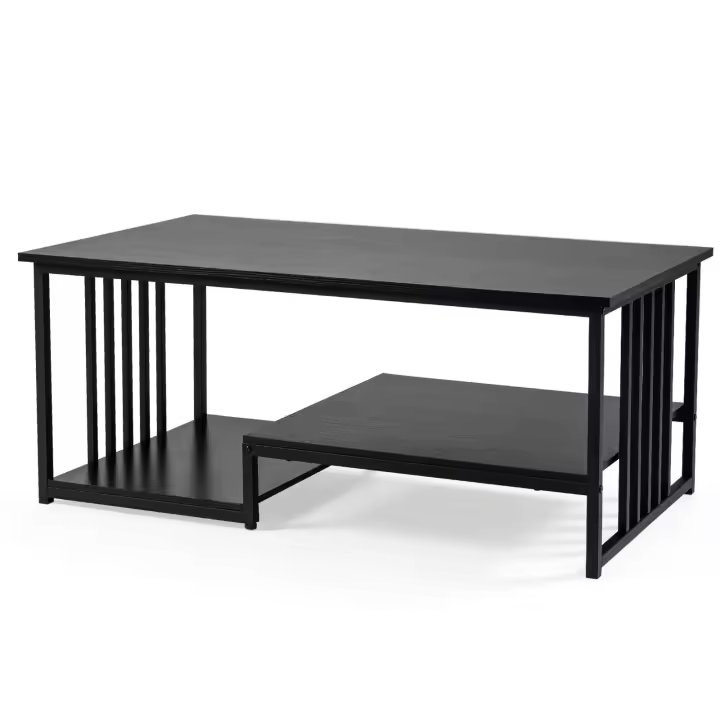COSTWAY Mesa de Centro Rectangular, Mesa Central con 2 Estantes, 110x60x45cm - 1