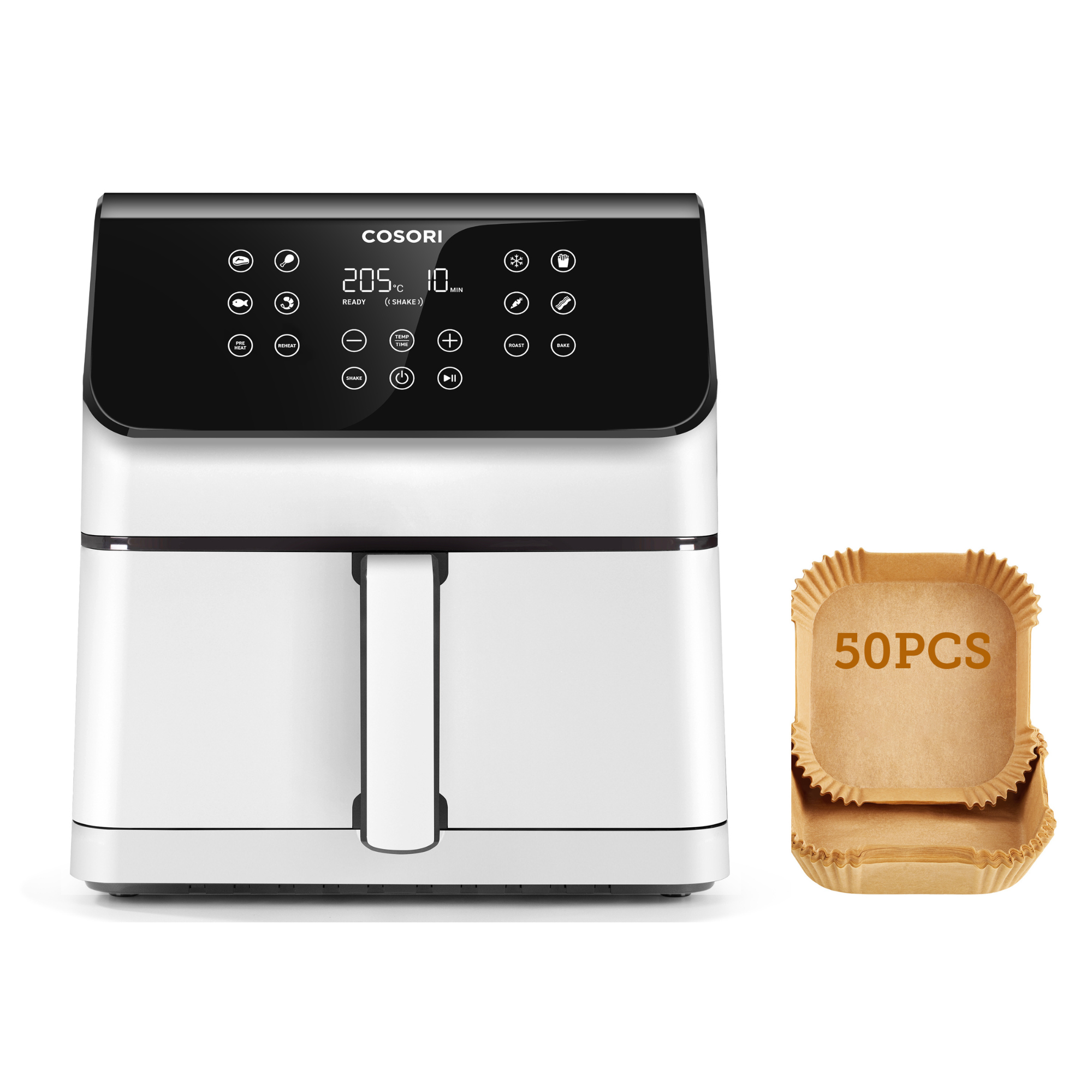 Freidora de aire COSORI Premium II con capacidad 6,2 L y 12 programas + Pack 50 papeles
