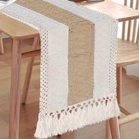 Corredor De Mesa Boho 182.88 Cm Largo Color Crema Y Marrón Macramé Con Borlas Blends De Poliéster Para Decoración De Hogar Estilo Rustico Farmhouse - details 0