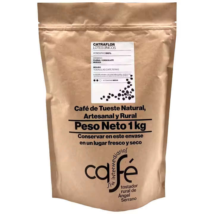 CAFÉ SIN INTERMEDIARIOS - 100% Honduras - CatraFlor - Ideal con leche o solo - Intensidad de sabor Media - Recién tostado y envasado - 1Kg o 500g Molido para cafeteras polivalentesas - 1