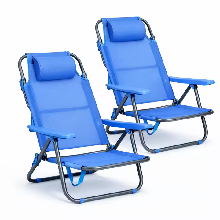 T-Lovendo Pack 2 Sillas de Playa Plegables Ajustables con Reposabrazos – Tela Textileno Transpirable y Resistente – Estructura Metálica Ligera y Duradera – Sillas Bajas Portátiles para Playa, Camping y Jardín - 1