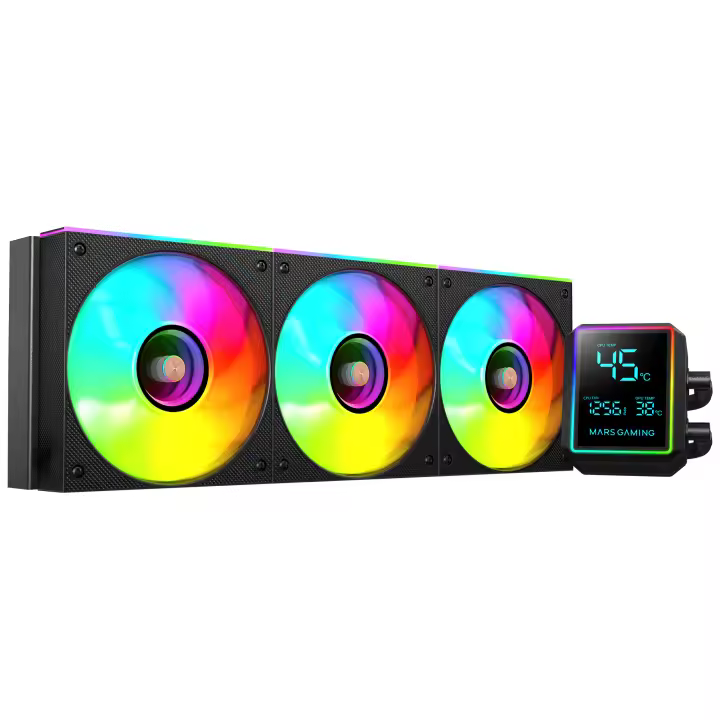 Mars Gaming ML-LCDPRO360 Refrigeración Líquida AIO 600W TDP, Pantalla LCD 2,8" Multimonitor, Bomba 4.ª Gen Opti-Chamber con Base de Cobre, 3× Ventiladores 120mm ARGB Infinity Mirror, Refrigeración Líquida PC Negra o Blanca - 1