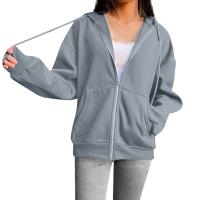 Sudadera De Mujer Con Capucha Y Cremallera De Primavera Otoño Color Sólido Manga Larga Bolsillos Cierre De Cremallera Exteriores - details 6