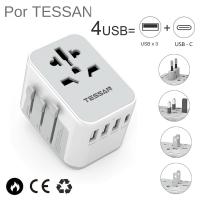 TESSAN Adaptador De Viaje Universal Con USB Y Tipo C Cargador De Pared Todoterreno Para Viaje En EU UK AUS Adaptador De Enchufe Estándar Con Protección Contra Sobrecargas - details 0
