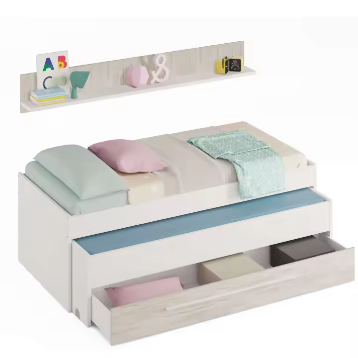 Cama Nido Elliot con cajón y estante habitación Juvenil color blanco artik y blanco velho 199x65x96 cm - 1