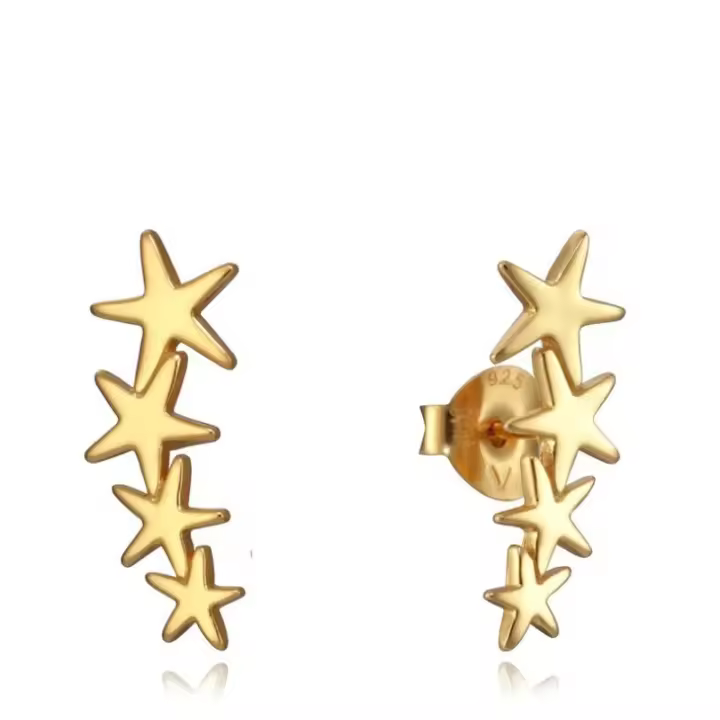 Pendientes Viceroy Jewels 5065E100-08 de Plata de Ley con Baño de Oro - Elegantes Pendientes de Estrellas para Mujer - Largo 2 Cm - 1