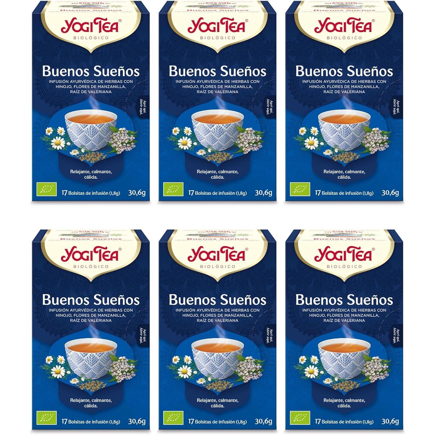 Yogi Tea Buenos Sueños - Infusión Ayurvédica - Hinojo, Manzanilla y Valeriana - Sin Cafeína - Pack 6x17 bolsitas (102 bolsitas)