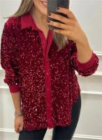Camisa De Mujer Con Lentejuelas Casual Glitter Manga Larga Suéter Sexy Retro Para Fiesta Streetwear Negra Talla Grande - details 0