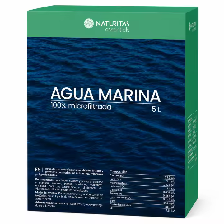 Naturitas - Agua de mar hipertónica 5 L pura sin diluir, extraída a 35 m de profundidad con microfiltración en frío, rica en minerales y oligoelementos - 1