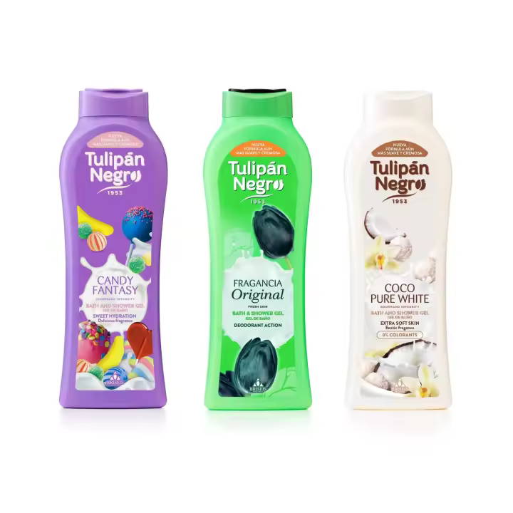 Gel de Baño Tulipán Negro 3x650 ml - Pack Ahorro Candy Fantasy, Original y Coco Pure White - 1