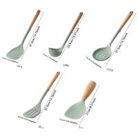 Set De Utensilios De Cocina De Silicona 5 Piezas Con Mango De Madera No Atrapa Adherido Espátula Antiadherente Cuchara De Fritura Cuchara De Arroz Herramienta De Cocina Ecológica - details 0