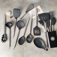 1-Pack Utensilios De Cocina De Silicona Con Mango De Acero Inoxidable Resistente Al Calor Cuchara De Sopa Colador De Pasta Accesorios De Cocina Ecológicos - details 2