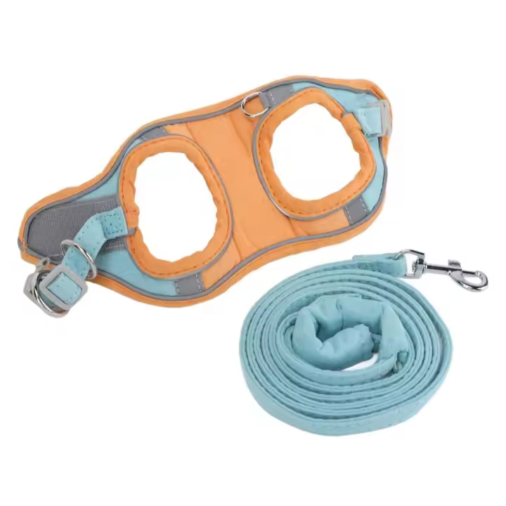 Correa para Gatos, Suave, Transpirable, Mantiene a La Mascota Cómoda, Color Bloqueado, Reflectante, Ajustable, a Prueba de Escape, Chaleco Pequeño para Caminar, Trotar(Azul Naranja M) - 1