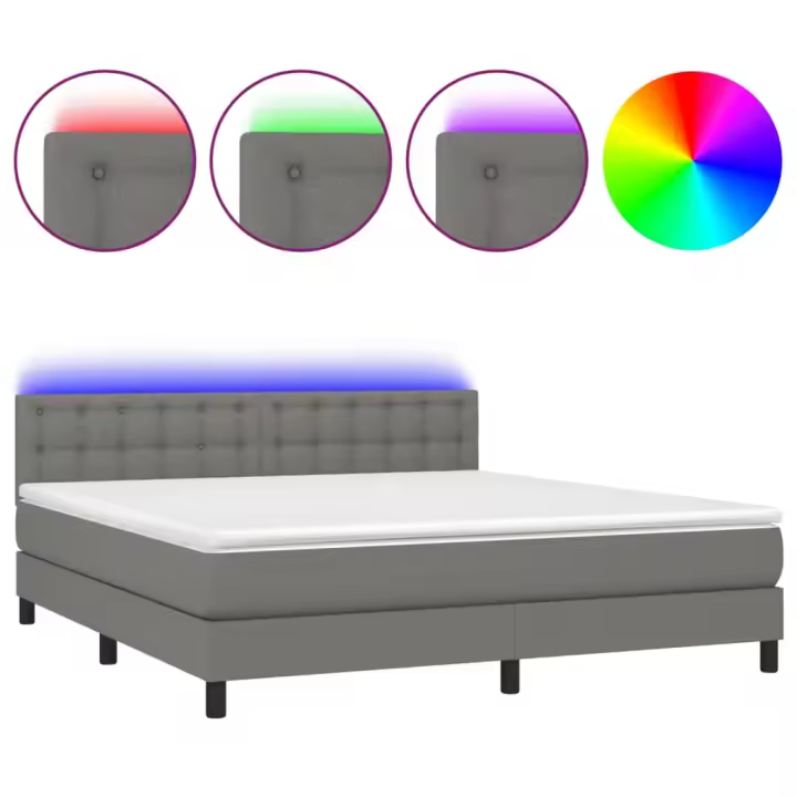vidaXL Cama box spring colchón y luces LED tela gris oscuro 160x200 cm - 1