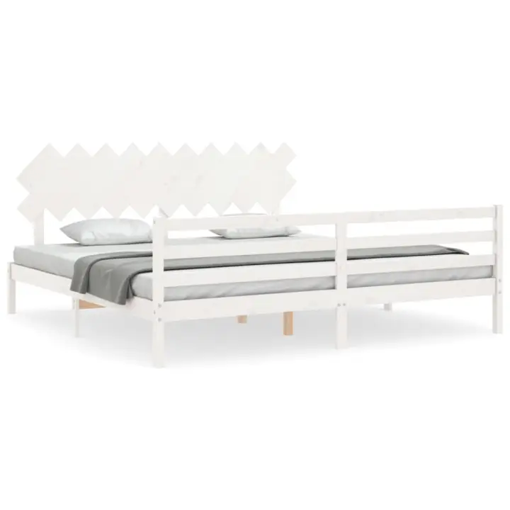vidaXL Estructura de cama con cabecero madera maciza blanco 200x200cm - 1