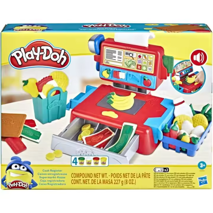 Play-Doh Caja registradora con divertidos sonidos, accesorios de comida y 4 colores plastilina +3 años Hasbro - 1