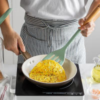 Set De Utensilios De Cocina De Silicona 5 Piezas Con Mango De Madera No Atrapa Adherido Espátula Antiadherente Cuchara De Fritura Cuchara De Arroz Herramienta De Cocina Ecológica - details 5