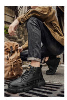 Botas De Cuero Impermeables Para Hombre Botines De Moda Casual Para Otoño Y Primavera Zapatos De Deporte De Media Calf High Para Senderismo Exterior - details 11