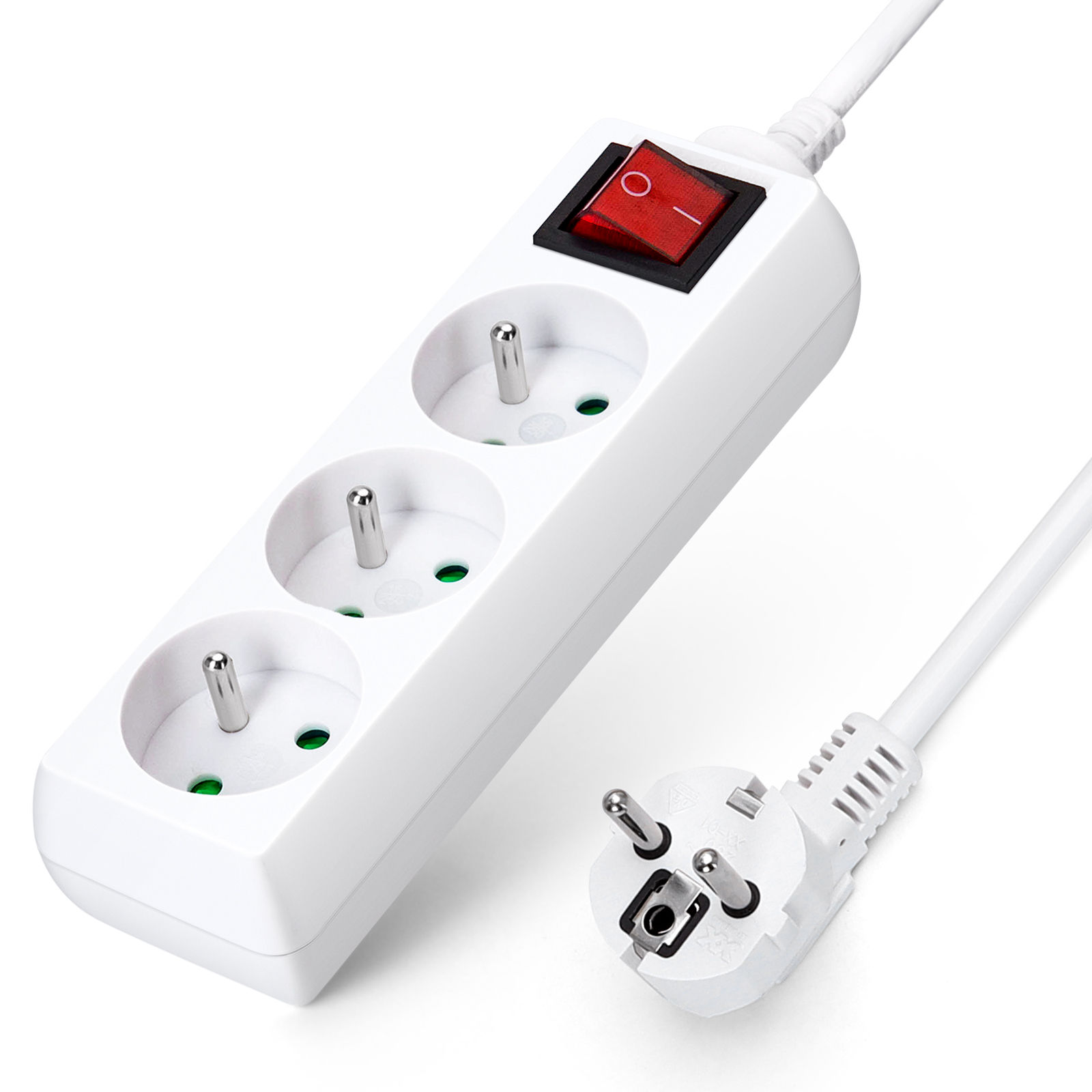 Aigostar Regleta alargador de 3 Tomas con Interruptor y Protección Infantil, 1.5 /5M, Blanco, 16A 250V