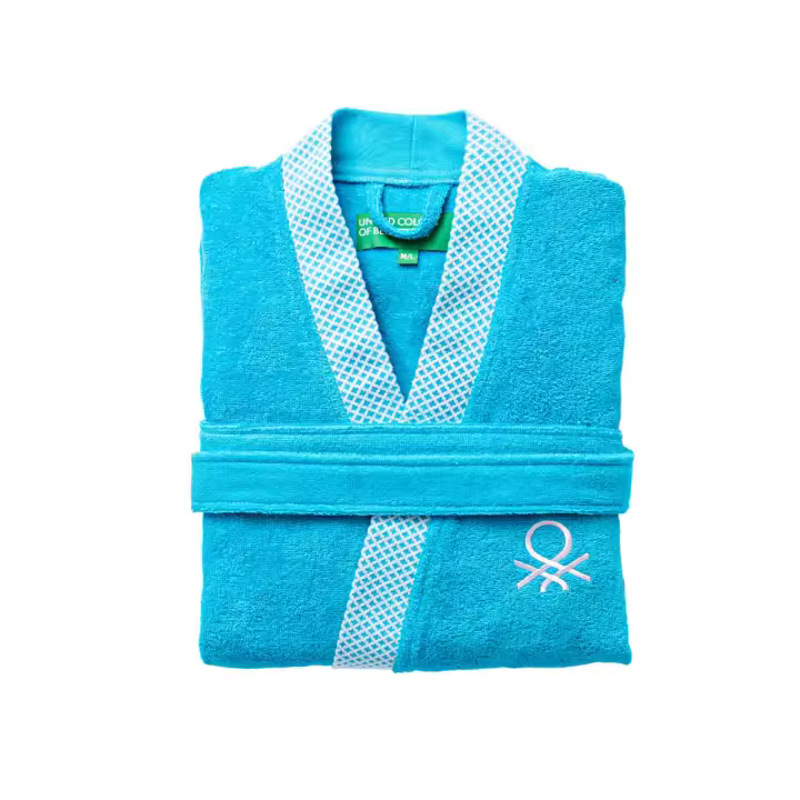 Albornoz m/l 380gsm 100%algodón con ribete jacquard azul summer Benetton - 1