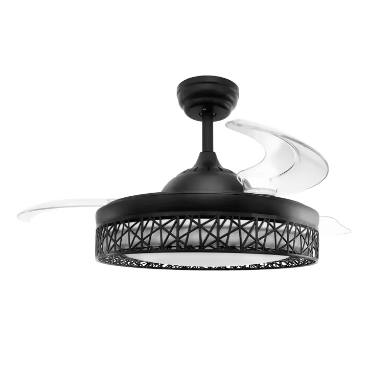 Ventilador de techo Jocca con luz LED CCT 36W, aspas retráctiles, 6 velocidades, mando a distancia, motor DC silencioso, temporizador 1-2-4-8h, función verano/invierno, luz regulable 3000K-6000K, Ø106cm y 40W en color blanco o negro - 1