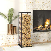 Outsunny Estante de Leña Metálico, Soporte para Leña de Chimenea, Leñero Exterior con Base Elevada, para Interior y Exterior, Carga 100 kg, 33x33x110 cm, Negro - details 1