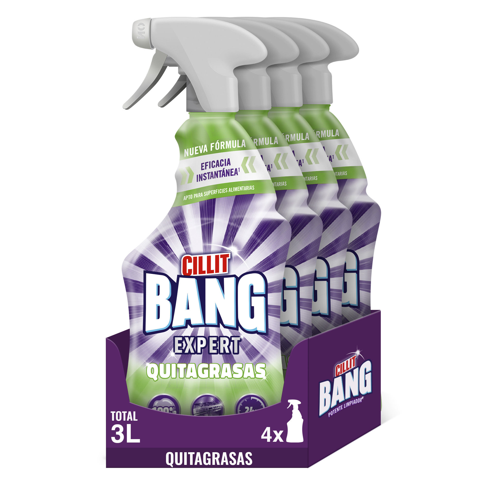Cillit Bang - Spray Limpiador 3 Litros Quitagrasas Cocina, Baño Ultrabrillo y Suciedad y Humedad Baño, Formato 4x 750 ml
