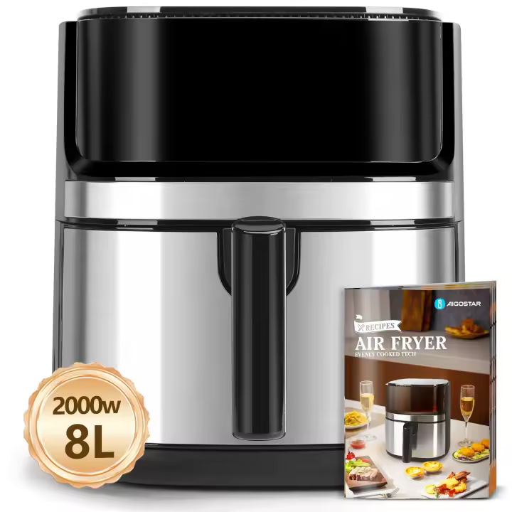 AIGOSTAR Freidora de Aire Electrónica - 8 L con Ventana de Visualización, Calentamiento De Doble Elemento, 10 Funciones Preestablecidas, 2000W - 1