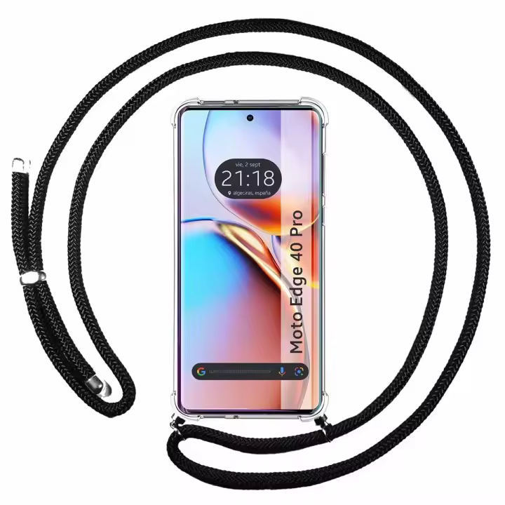 Funda Colgante Transparente para Motorola Edge 40 Pro 5G con Cordon Negro - 1